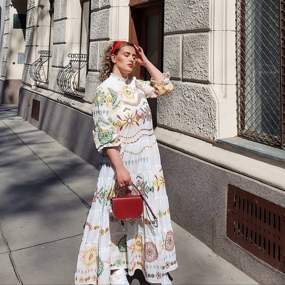 ZARA Embroidered Cotton maxi dress